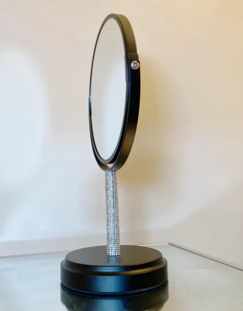 Bling and Beam Vanity Mirror Rhinestone Double Sided Tabletop Glam Bathroom Makeup Beauty Mirror Featuring One Side with 3x Magnification