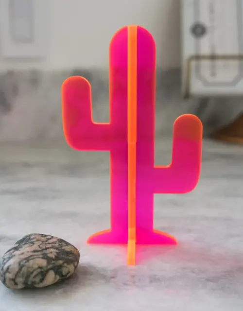 Laser Cut Neon Pink Acrylic Cactus, Great Gift, Modern Sculpture, Kids Room, Office Desk, Minimal Design