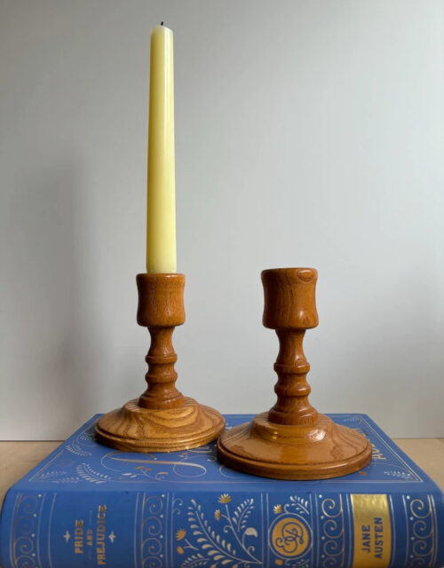 Beautiful Wooden Hand Turned Light Wood Candlestick Set - Vintage Farmhouse Provincial Cottage Home Decor - Simple Clean Cottagecore Design