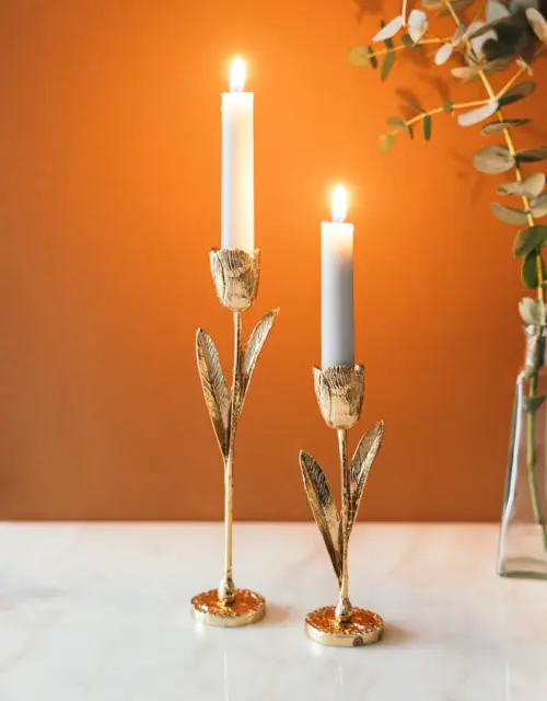 Elegant Gold Leaf Botanical Candle Holders