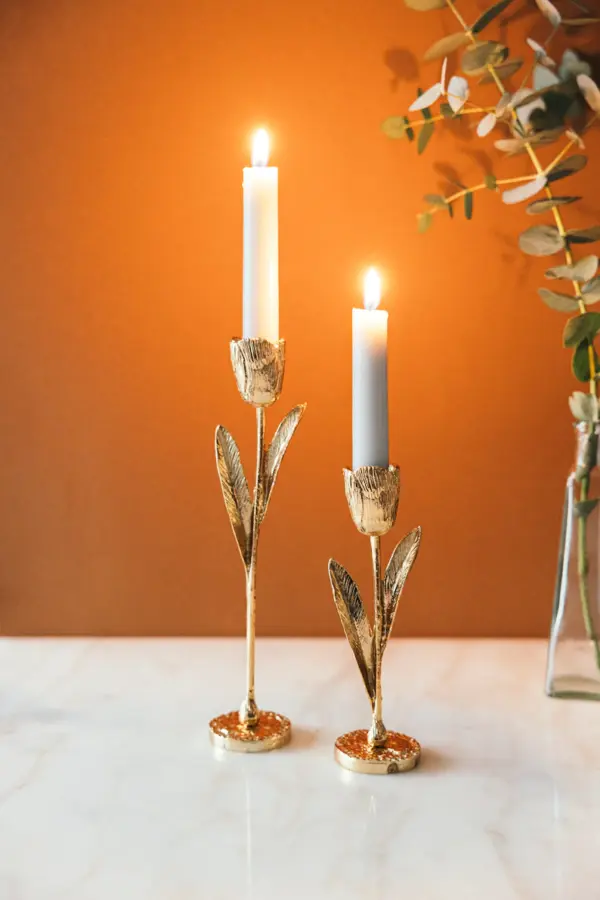Elegant Gold Leaf Botanical Candle Holders