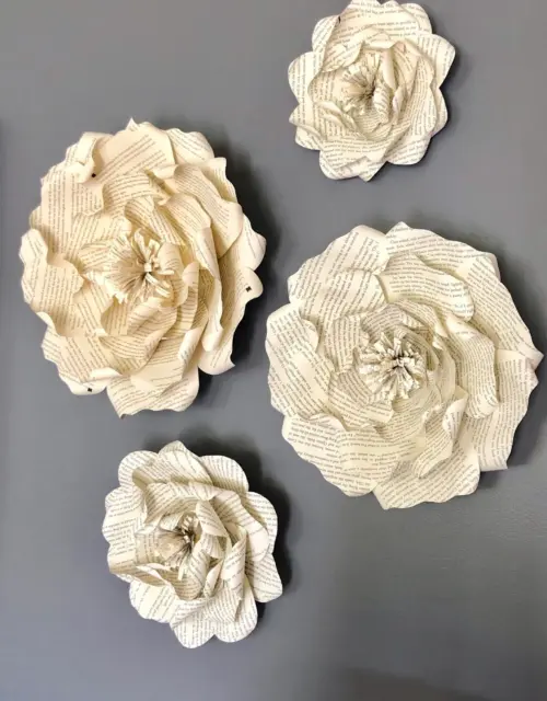 Large Book Paper Flowers Wall Decor