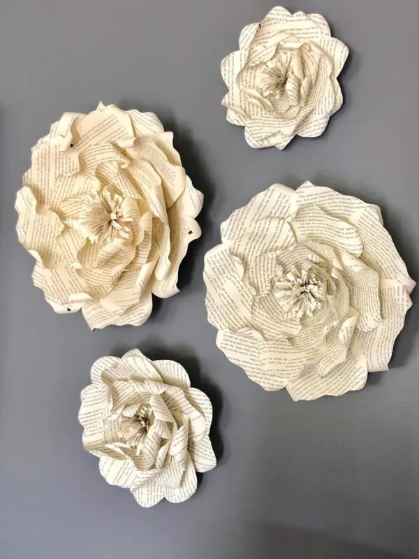Large Book Paper Flowers Wall Decor