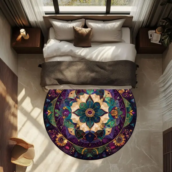 Bohemian Round Rug, Mandala Area Rug, Cozy Home Decor, Bedroom or Living Room Accent, Yoga Mat, Gift Idea - Image 2