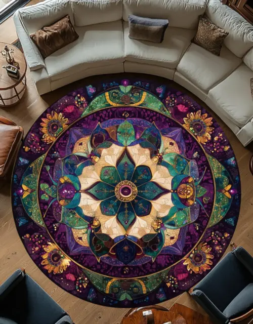 Bohemian Round Rug, Mandala Area Rug, Cozy Home Decor, Bedroom or Living Room Accent, Yoga Mat, Gift Idea