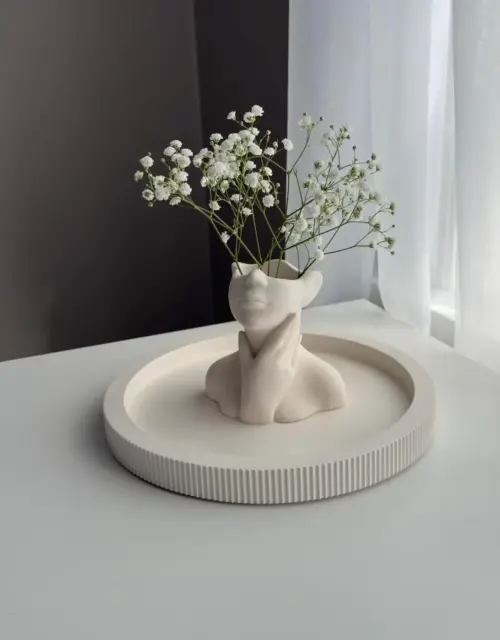 Contemporary Minimalist Jesmonite Vase | Handmade Decorative Table Ornament | Neutral Home Decor Gift | Unique Self-Decor Accent